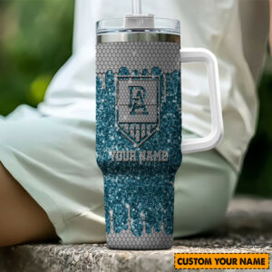 Port Adelaide Power AFL Sports Glitter Custom Stanley Quencher 40oz Stainless Steel Tumbler With Handle - Threewoofs