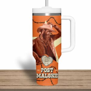 Post Malone Music Custom Stanley Quencher 40oz Stainless Steel Tumbler With Handle - Threewoofs