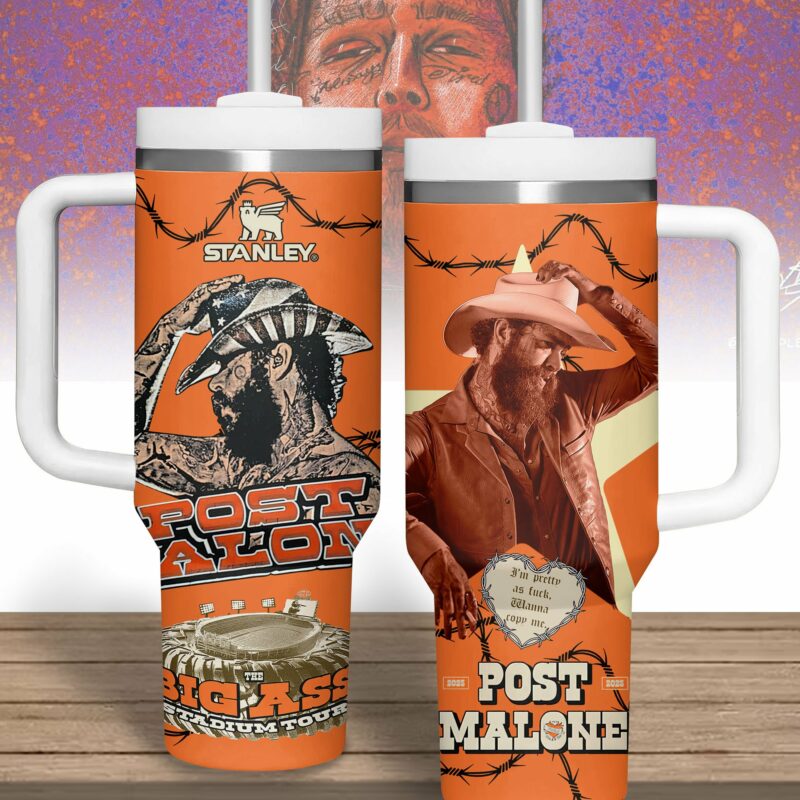 Post Malone Music Custom Stanley Quencher 40oz Stainless Steel Tumbler With Handle - Threewoofs - Image 3