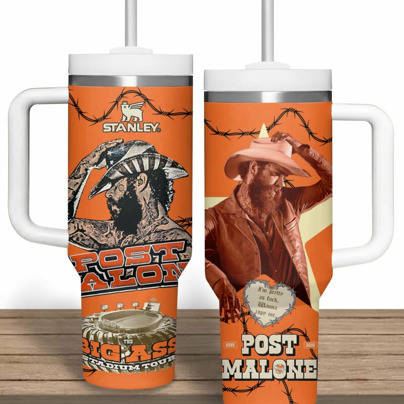 Post Malone Music Custom Stanley Quencher 40oz Stainless Steel Tumbler With Handle - Threewoofs - Image 4
