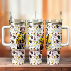 Post Malone Music Custom Stanley Quencher 40oz Stainless Steel Tumbler With Handle - Threewoofs