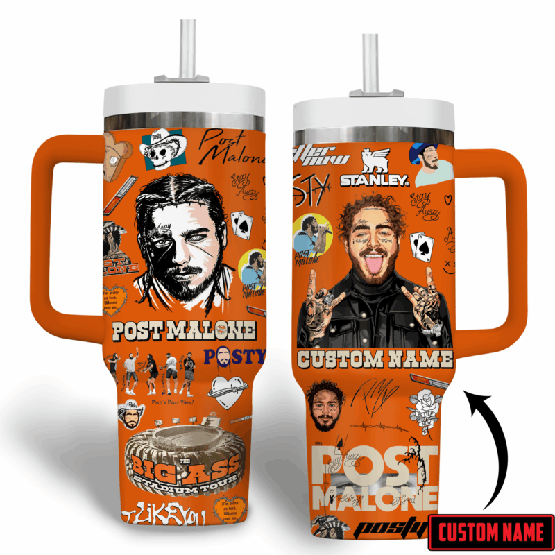 Post Malone Music Custom Stanley Quencher 40oz Stainless Steel Tumbler With Handle - Threewoofs - Image 2