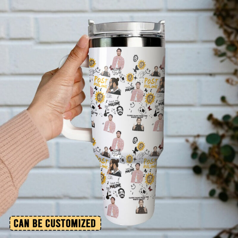 Post Malone Music Custom Stanley Quencher 40oz Stainless Steel Tumbler With Handle - Threewoofs - Image 3