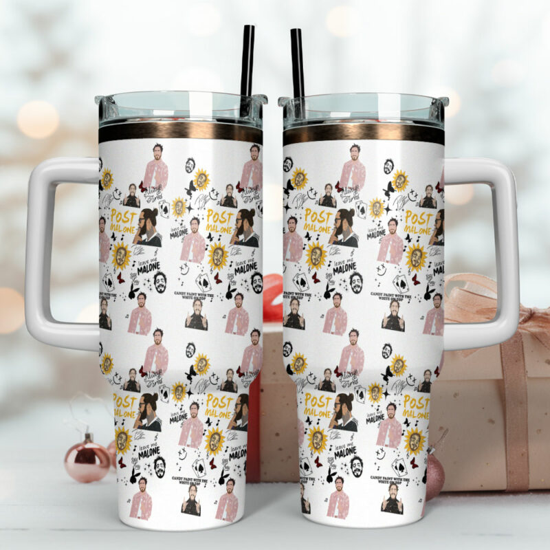 Post Malone Music Custom Stanley Quencher 40oz Stainless Steel Tumbler With Handle - Threewoofs - Image 4