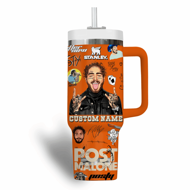 Post Malone Music Custom Stanley Quencher 40oz Stainless Steel Tumbler With Handle - Threewoofs - Image 4