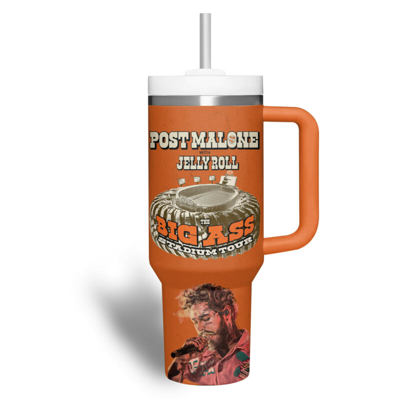 Post Malone Music Custom Stanley Quencher 40oz Stainless Steel Tumbler With Handle - Threewoofs - Image 4