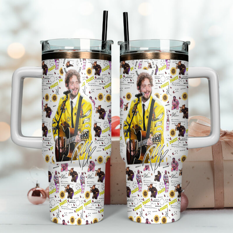 Post Malone Music Custom Stanley Quencher 40oz Stainless Steel Tumbler With Handle - Threewoofs - Image 4
