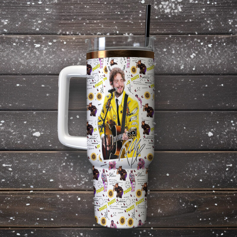 Post Malone Music Custom Stanley Quencher 40oz Stainless Steel Tumbler With Handle - Threewoofs - Image 2