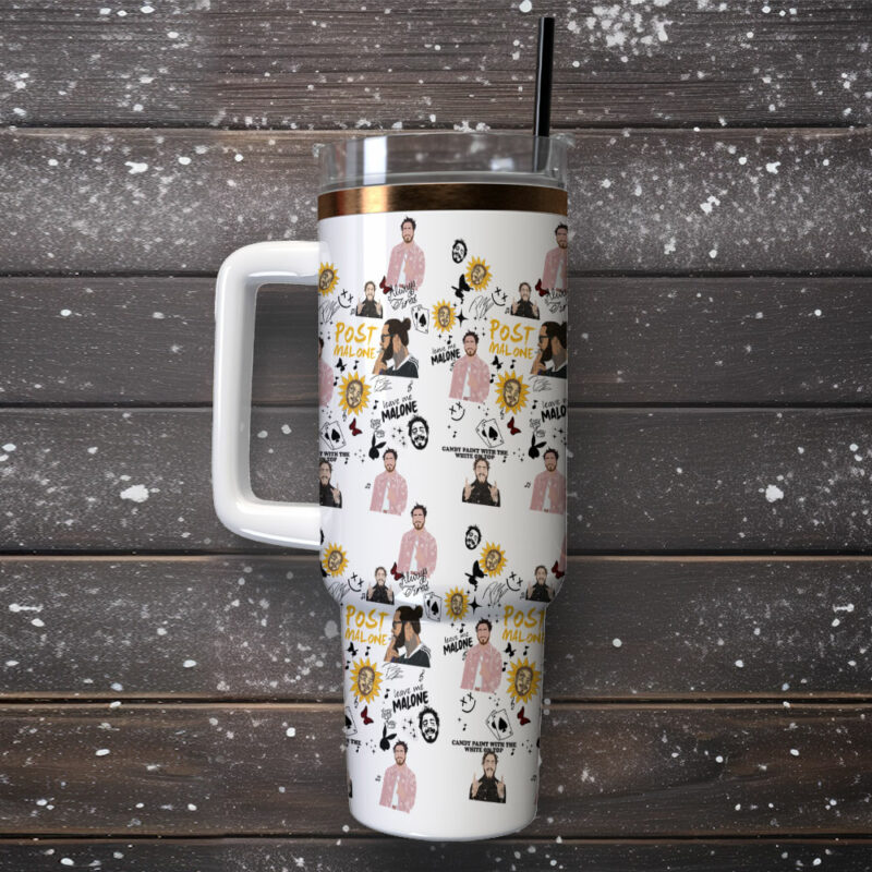 Post Malone Music Custom Stanley Quencher 40oz Stainless Steel Tumbler With Handle - Threewoofs - Image 2