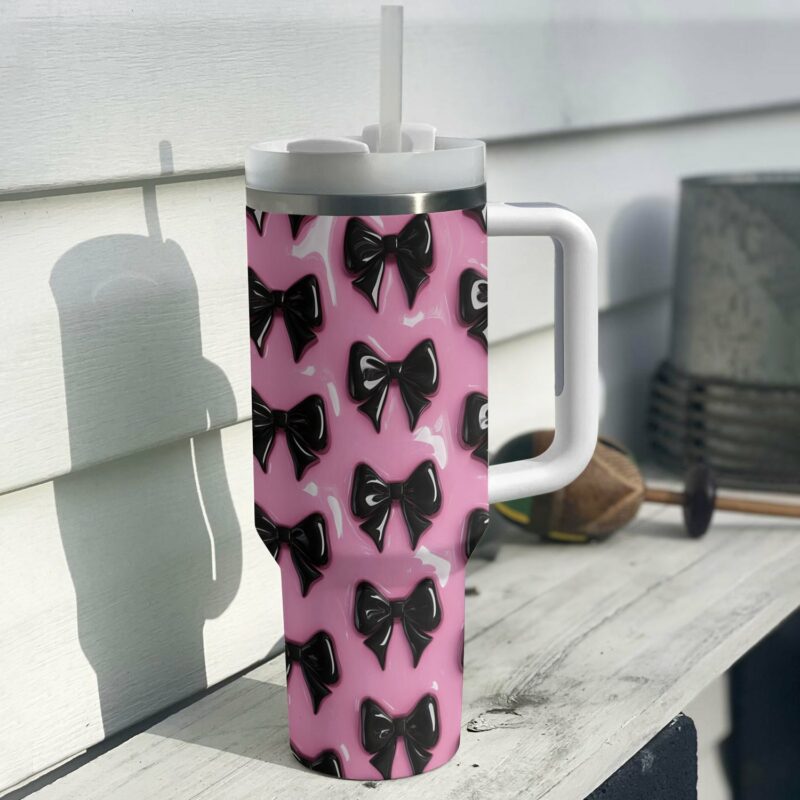 Pretty black Bows Custom Stanley Quencher 40oz Stainless Steel Tumbler With Handle - Threewoofs - Image 2
