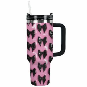 Pretty black Bows Custom Stanley Quencher 40oz Stainless Steel Tumbler With Handle - Threewoofs