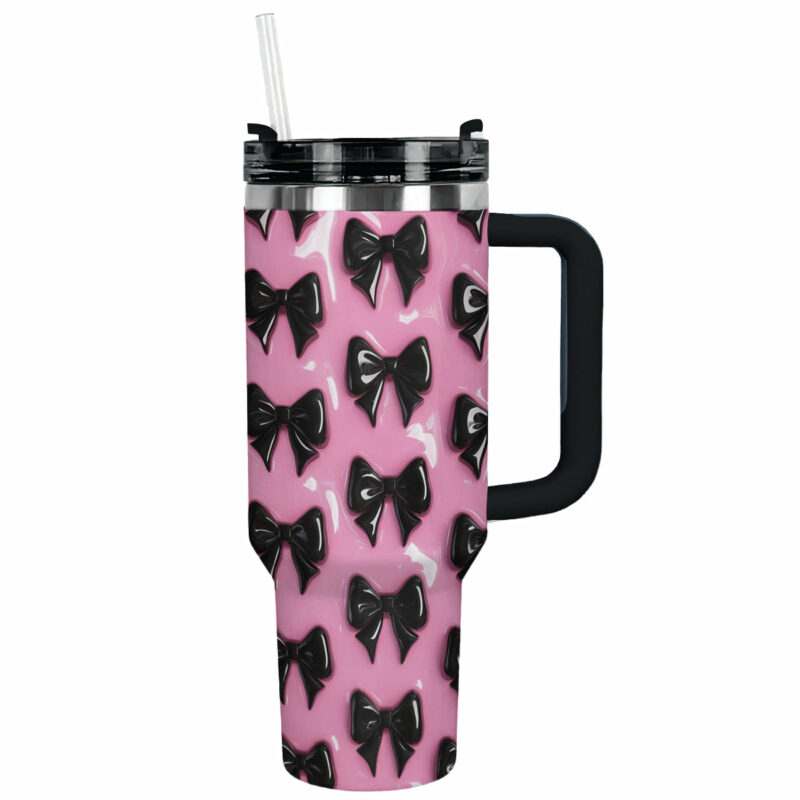 Pretty black Bows Custom Stanley Quencher 40oz Stainless Steel Tumbler With Handle - Threewoofs