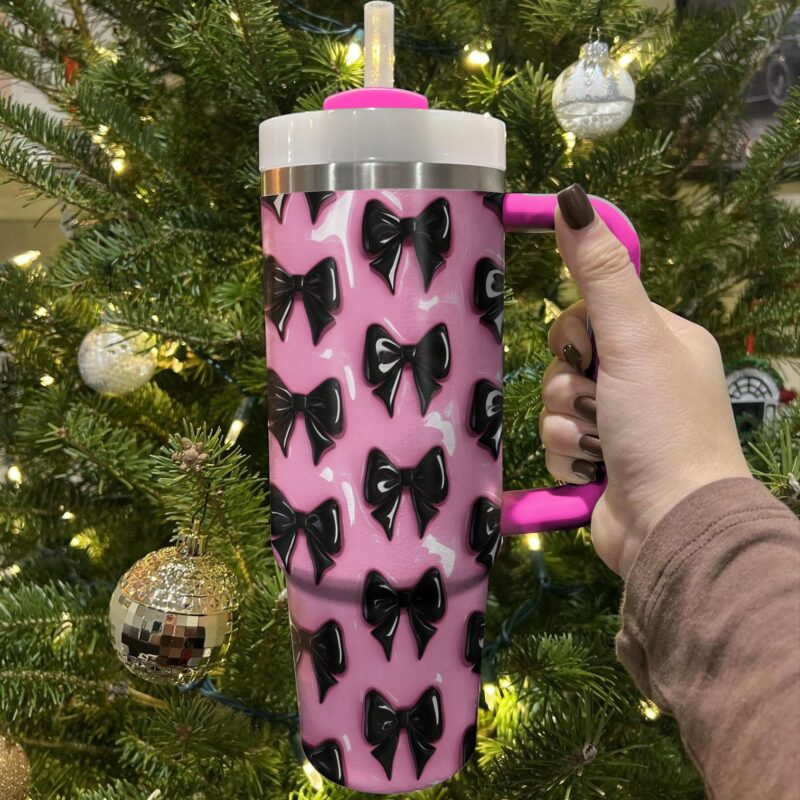 Pretty black Bows Custom Stanley Quencher 40oz Stainless Steel Tumbler With Handle - Threewoofs - Image 4