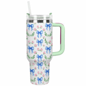 Pretty blue Bows Custom Stanley Quencher 40oz Stainless Steel Tumbler With Handle - Threewoofs
