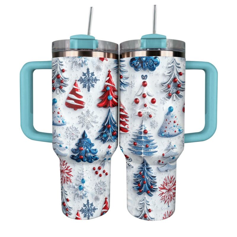 Pretty Christmas Trees Custom Stanley Quencher 40oz Stainless Steel Tumbler With Handle - Threewoofs - Image 3