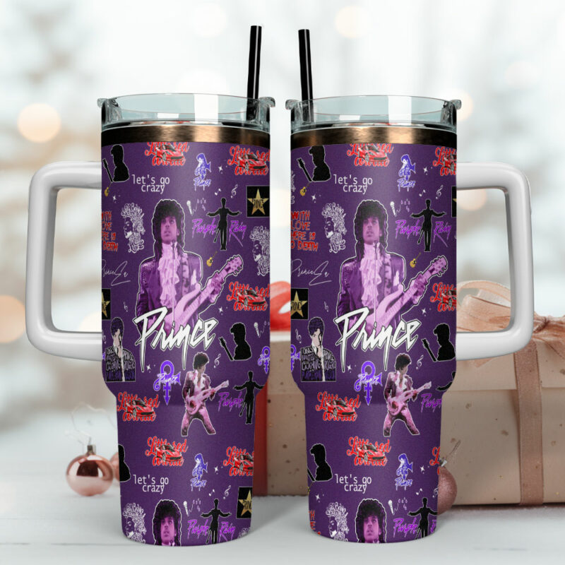 Prince Music Custom Stanley Quencher 40oz Stainless Steel Tumbler With Handle - Threewoofs - Image 4