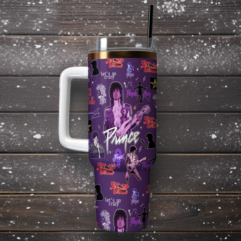 Prince Music Custom Stanley Quencher 40oz Stainless Steel Tumbler With Handle - Threewoofs - Image 2