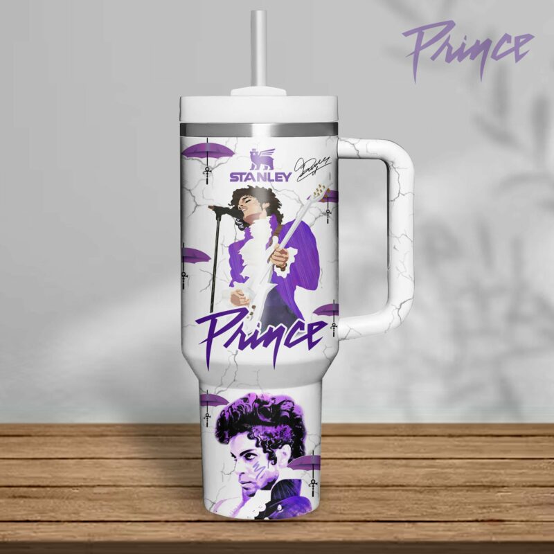 Prince Music Custom Stanley Quencher 40oz Stainless Steel Tumbler With Handle - Threewoofs - Image 3