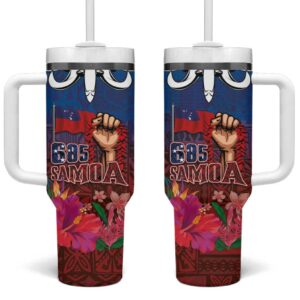 Proud of Samoa 685 Ula Nifo and Hibiscus Tapa Tribal Custom Stanley Quencher 40oz Stainless Steel Tumbler With Handle - Threewoofs