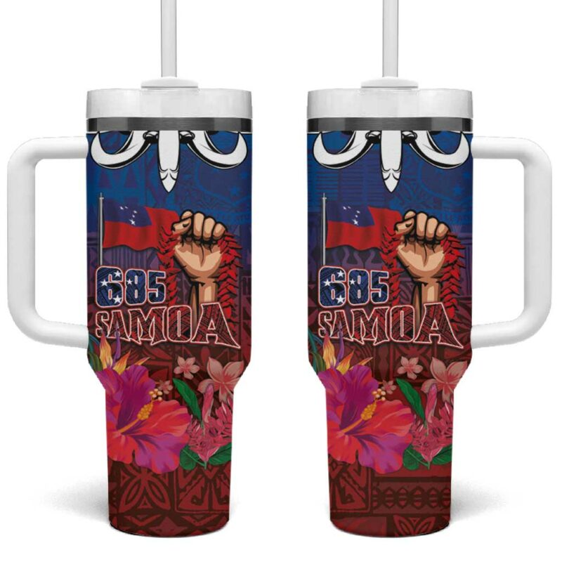 Proud of Samoa 685 Ula Nifo and Hibiscus Tapa Tribal Custom Stanley Quencher 40oz Stainless Steel Tumbler With Handle - Threewoofs