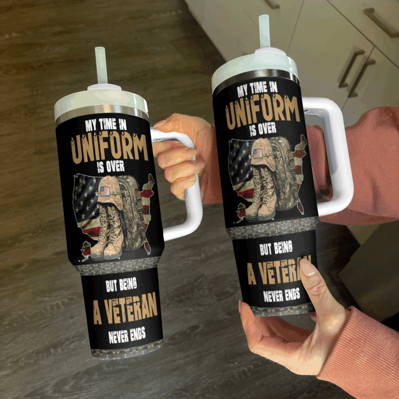 Proud Veteran Custom Stanley Quencher 40oz Stainless Steel Tumbler With Handle - Threewoofs - Image 3