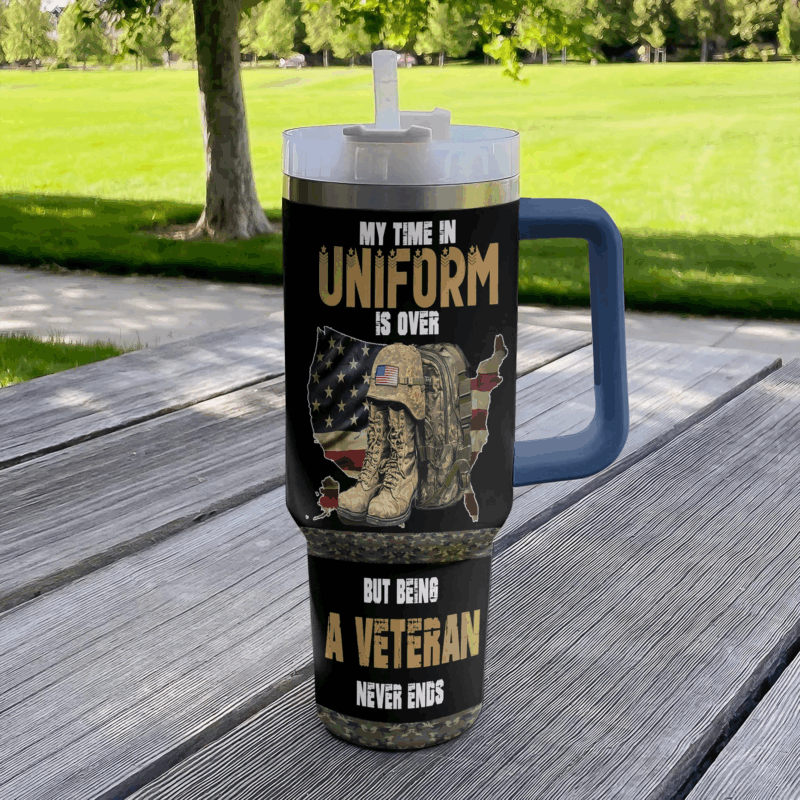 Proud Veteran Custom Stanley Quencher 40oz Stainless Steel Tumbler With Handle - Threewoofs - Image 4