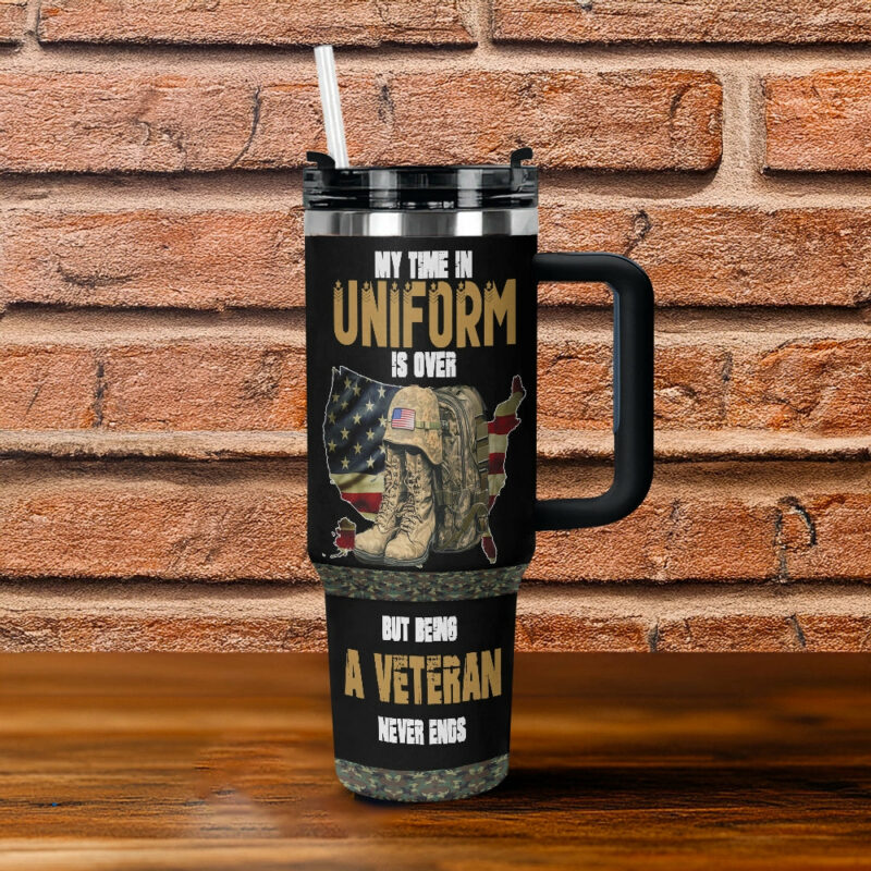 Proud Veteran Custom Stanley Quencher 40oz Stainless Steel Tumbler With Handle - Threewoofs - Image 2