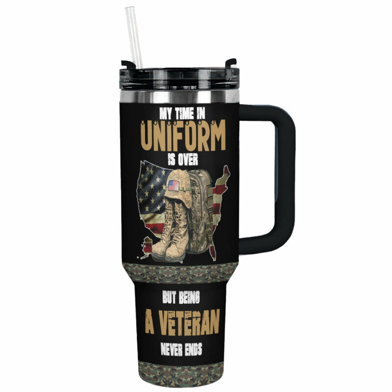 Proud Veteran Custom Stanley Quencher 40oz Stainless Steel Tumbler With Handle - Threewoofs