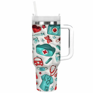 Puffy Nurse Custom Stanley Quencher 40oz Stainless Steel Tumbler With Handle - Threewoofs