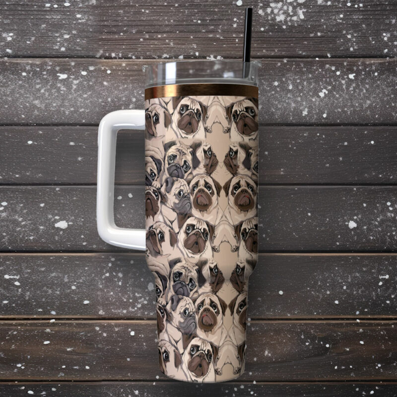 Pug Dog Characters Custom Stanley Quencher 40oz Stainless Steel Tumbler With Handle - Threewoofs - Image 2