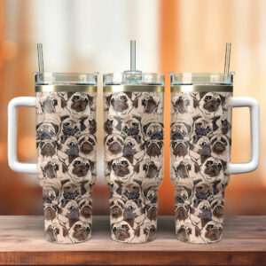 Pug Dog Characters Custom Stanley Quencher 40oz Stainless Steel Tumbler With Handle - Threewoofs