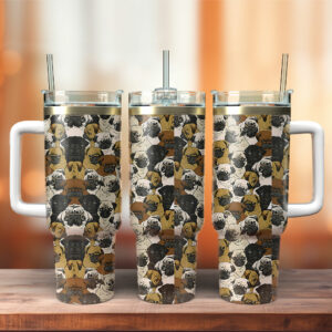 Pug Dog Faces Portrait Custom Stanley Quencher 40oz Stainless Steel Tumbler With Handle - Threewoofs