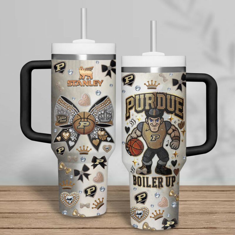 Purdue Boilermakers NCAA Custom Stanley Quencher 40oz Stainless Steel Tumbler With Handle - Threewoofs - Image 4