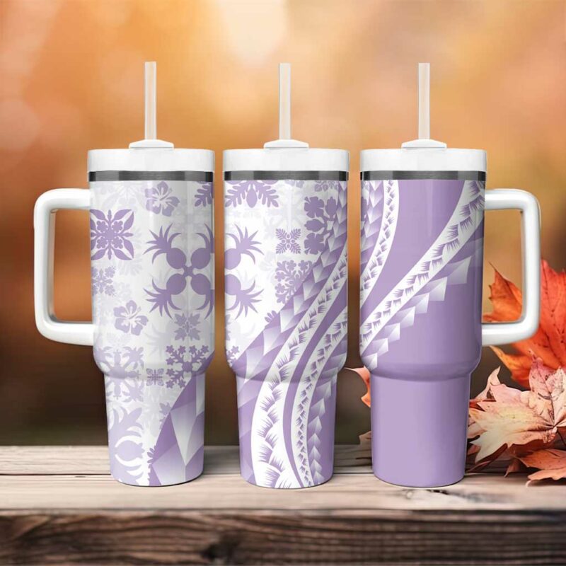 Purple Hawaiian Quilt Pattern Custom Stanley Quencher 40oz Stainless Steel Tumbler With Handle - Threewoofs - Image 4
