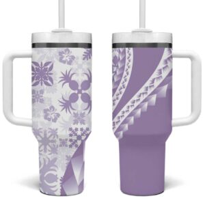 Purple Hawaiian Quilt Pattern Custom Stanley Quencher 40oz Stainless Steel Tumbler With Handle - Threewoofs