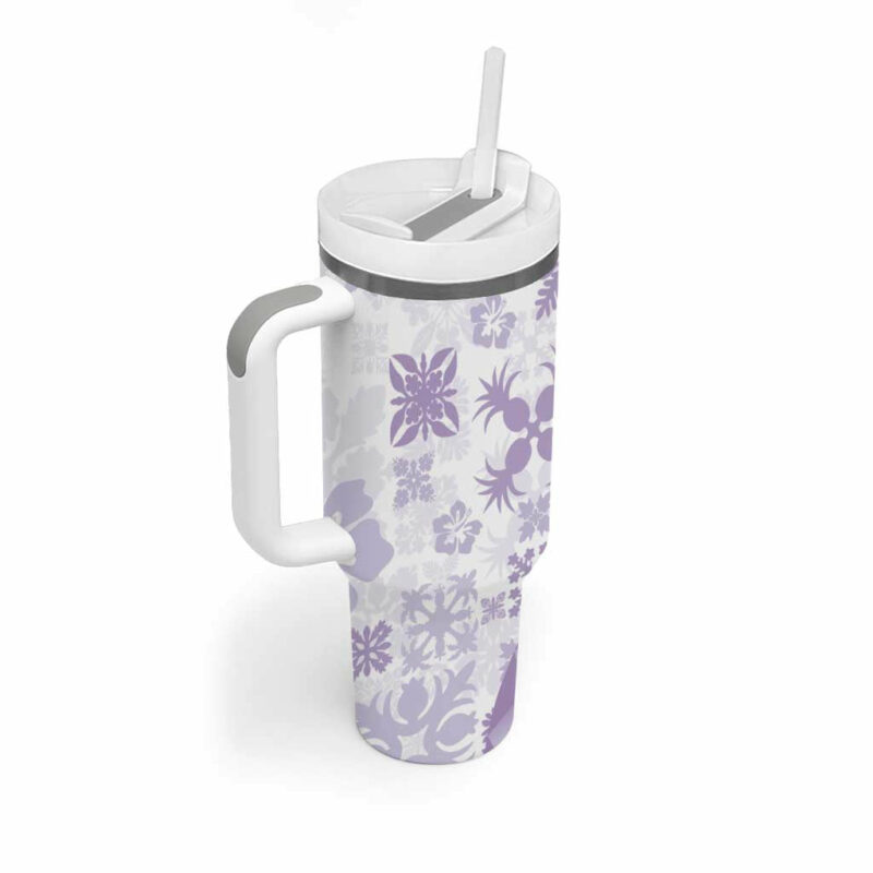 Purple Hawaiian Quilt Pattern Custom Stanley Quencher 40oz Stainless Steel Tumbler With Handle - Threewoofs - Image 2