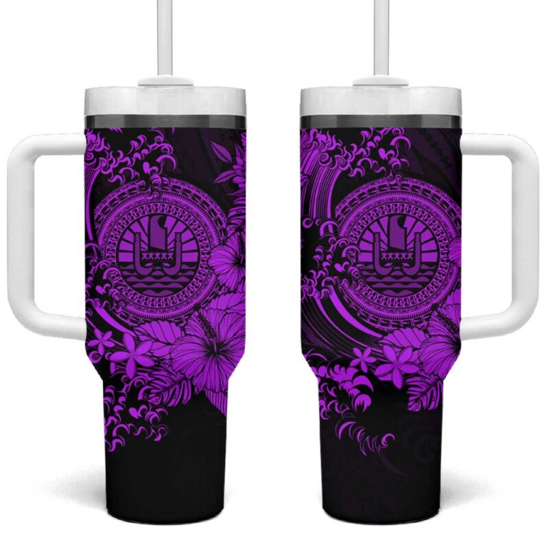 Purple Polynesian Tahiti Island The Wave of Water Custom Stanley Quencher 40oz Stainless Steel Tumbler With Handle - Threewoofs