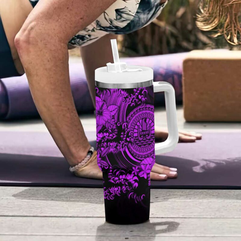 Purple Polynesian Tahiti Island The Wave of Water Custom Stanley Quencher 40oz Stainless Steel Tumbler With Handle - Threewoofs - Image 6