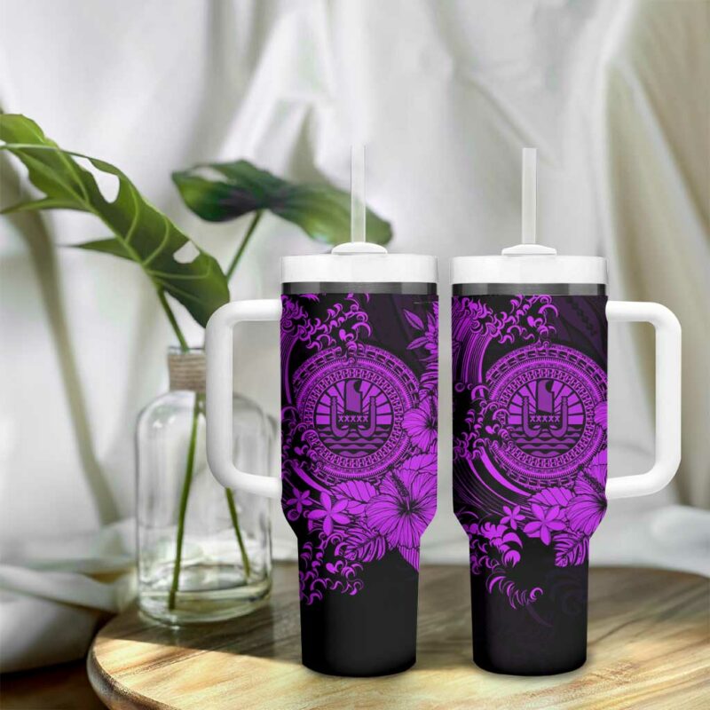 Purple Polynesian Tahiti Island The Wave of Water Custom Stanley Quencher 40oz Stainless Steel Tumbler With Handle - Threewoofs - Image 9