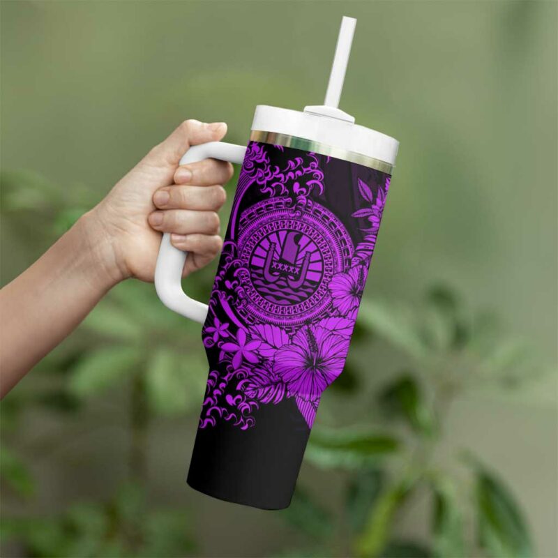 Purple Polynesian Tahiti Island The Wave of Water Custom Stanley Quencher 40oz Stainless Steel Tumbler With Handle - Threewoofs - Image 3