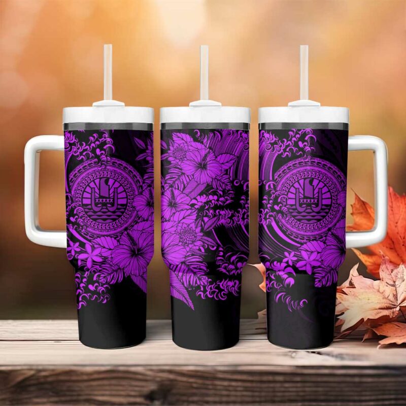 Purple Polynesian Tahiti Island The Wave of Water Custom Stanley Quencher 40oz Stainless Steel Tumbler With Handle - Threewoofs - Image 4