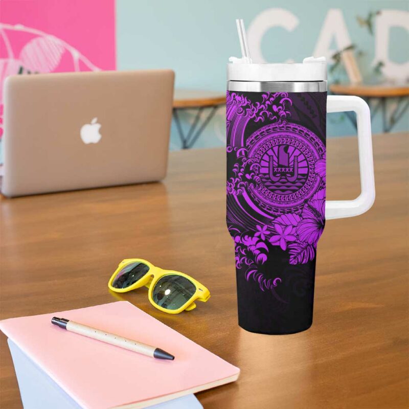 Purple Polynesian Tahiti Island The Wave of Water Custom Stanley Quencher 40oz Stainless Steel Tumbler With Handle - Threewoofs - Image 5