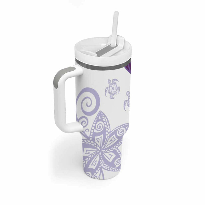 Purple Polynesian Tribal Turtle Floral Custom Stanley Quencher 40oz Stainless Steel Tumbler With Handle - Threewoofs - Image 2
