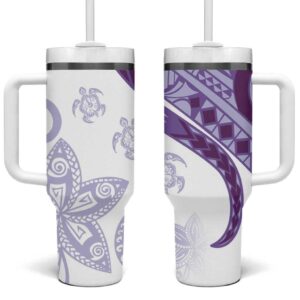 Purple Polynesian Tribal Turtle Floral Custom Stanley Quencher 40oz Stainless Steel Tumbler With Handle - Threewoofs
