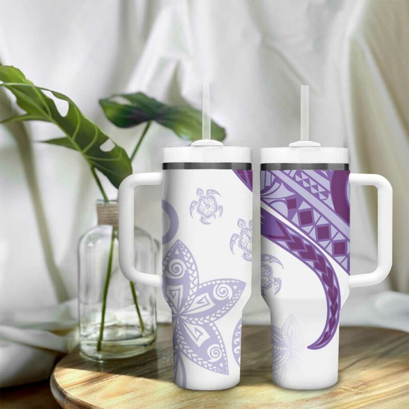Purple Polynesian Tribal Turtle Floral Custom Stanley Quencher 40oz Stainless Steel Tumbler With Handle - Threewoofs - Image 9