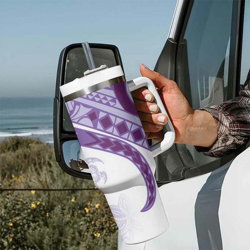 Purple Polynesian Tribal Turtle Floral Custom Stanley Quencher 40oz Stainless Steel Tumbler With Handle - Threewoofs - Image 7