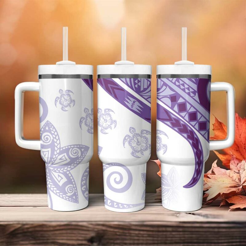 Purple Polynesian Tribal Turtle Floral Custom Stanley Quencher 40oz Stainless Steel Tumbler With Handle - Threewoofs - Image 4