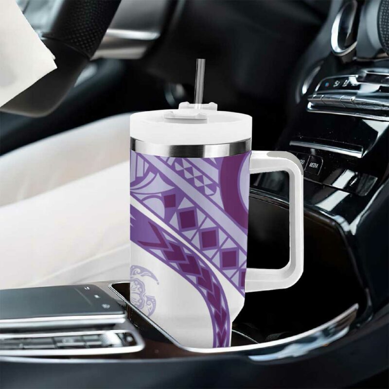Purple Polynesian Tribal Turtle Floral Custom Stanley Quencher 40oz Stainless Steel Tumbler With Handle - Threewoofs - Image 8