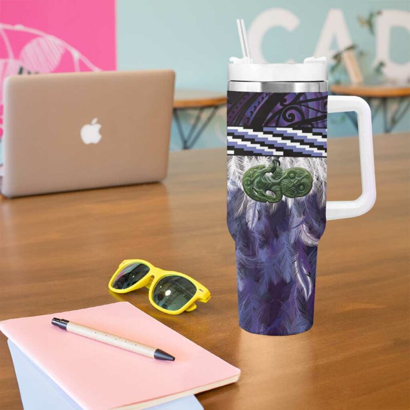 Purple Traditional Cloak Aotearoa Custom Stanley Quencher 40oz Stainless Steel Tumbler With Handle - Threewoofs - Image 5