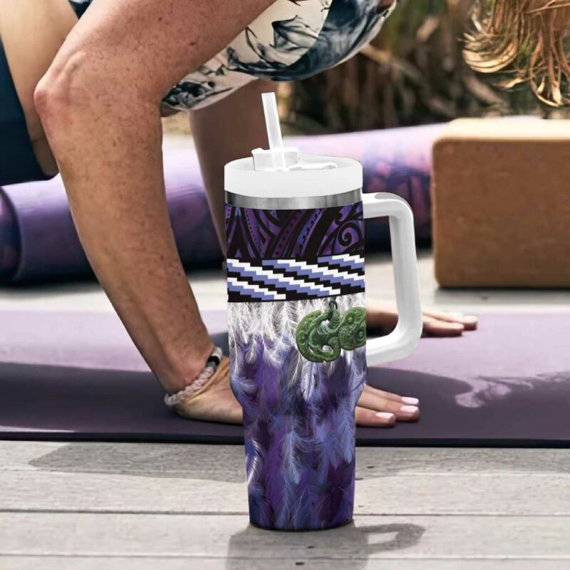 Purple Traditional Cloak Aotearoa Custom Stanley Quencher 40oz Stainless Steel Tumbler With Handle - Threewoofs - Image 6